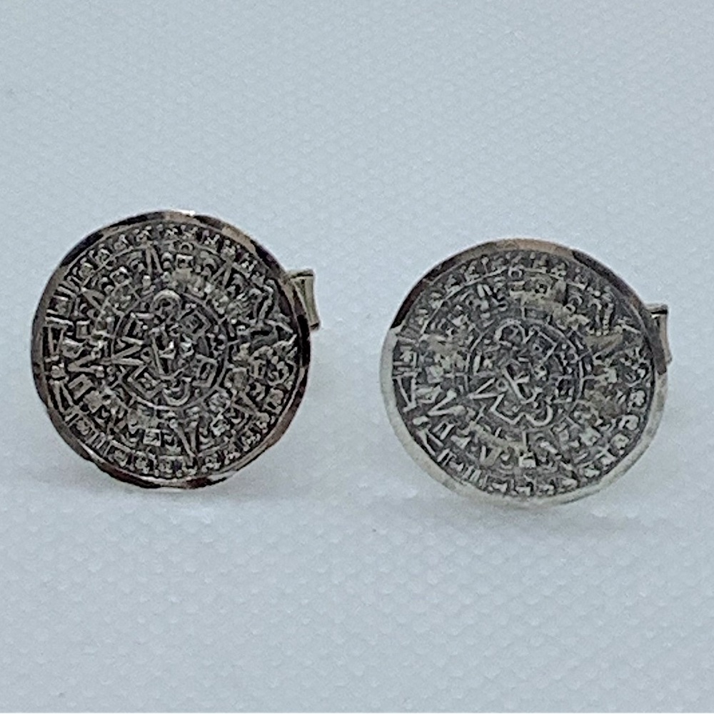 Vintage Sterling Silver 925 Aztec-Mayan Calendar Cufflinks